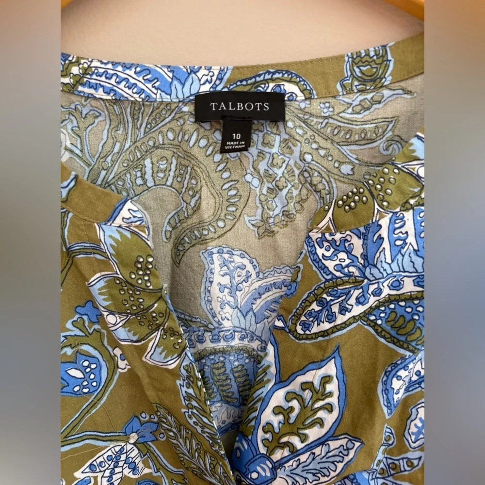 Talbots Olive and Sky Blue Paisley Dress Size 10 - Picture 3 of 8